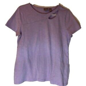 Chico's Normcore Minimalist Casual Light Purple Boat Neck Short Sleeve Top Sz S